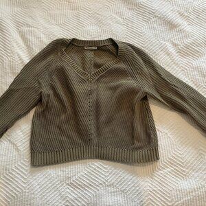 Marine Layer Knit V-Neck Sweater, Moss, Women's Size M